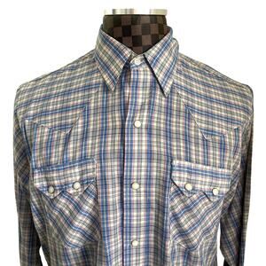 Vtg Dee Cee Mens Plaid Western Shirt 16-1/2 34 Large Pearl Snaps Cowboy Grunge